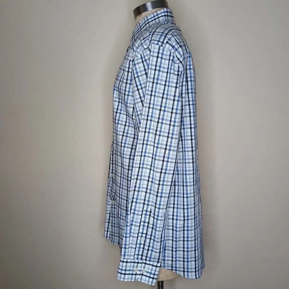 Banana Republic Dress Shirt Mens Sz XL Blue Check Button Up Slim Fit